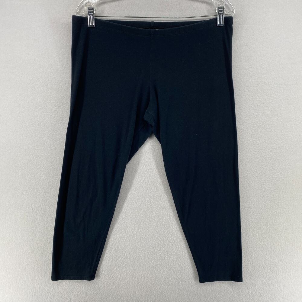 EILEEN FISHER Leggings L Organic Cotton Stretch Jersey Cropped Yoga Black USA